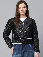 Women Solid Black Full Sleeve Jacket