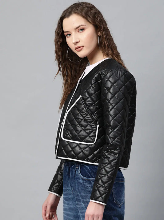 Women Solid Black Full Sleeve Jacket 1080