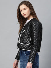 Women Solid Black Full Sleeve Jacket
