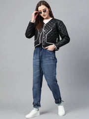 Women Solid Black Full Sleeve Jacket