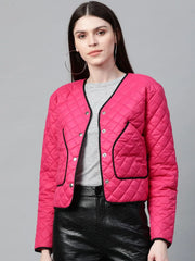 Women Solid Pink Full Sleeve Jacket