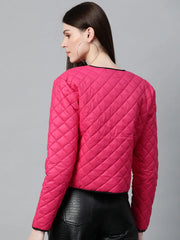Women Solid Pink Full Sleeve Jacket