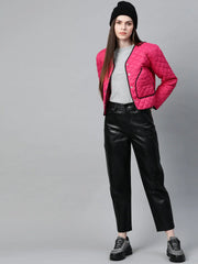 Women Solid Pink Full Sleeve Jacket