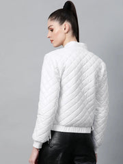 Women Solid White Round Neck Full Sleeve Jacket