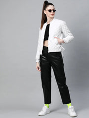 Women Solid White Round Neck Full Sleeve Jacket