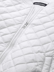 Women Solid White Round Neck Full Sleeve Jacket