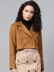 Women Solid Brown Full Sleeve Jacket