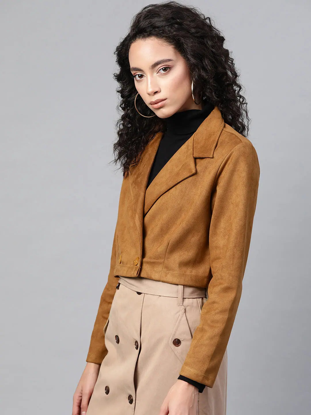 Brown Suede Crop Blazer - Trendy Women's Fashion Jackets Online