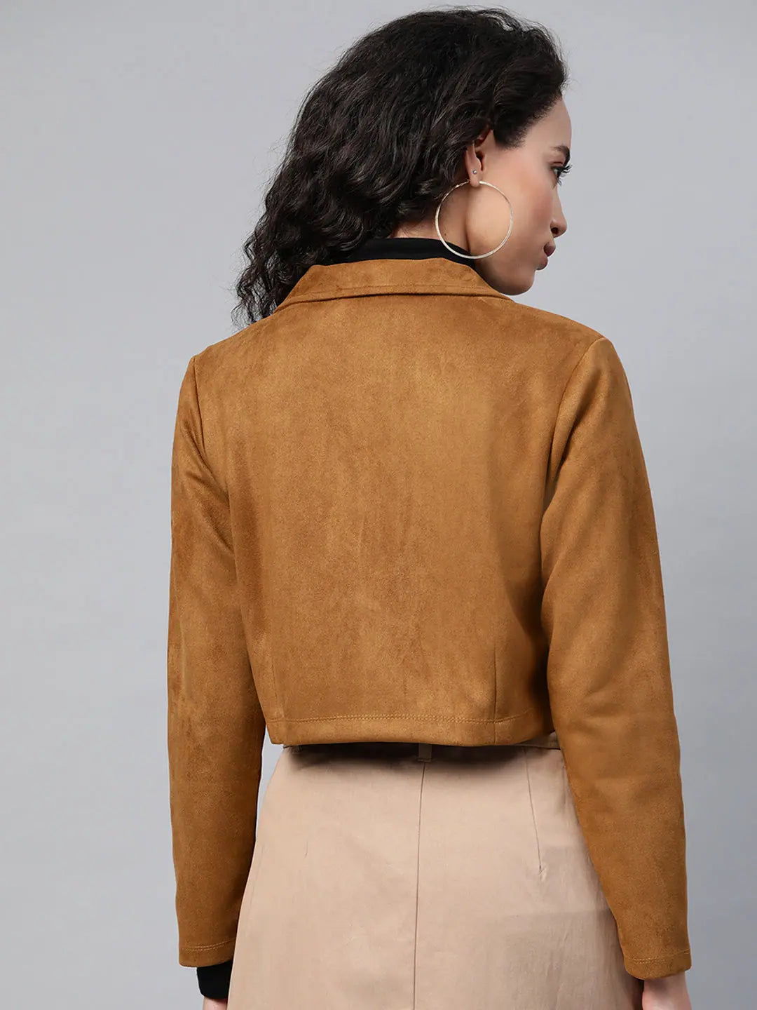 Brown Suede Crop Blazer - Trendy Women's Fashion Jackets Online
