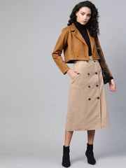 Women Solid Brown Full Sleeve Jacket