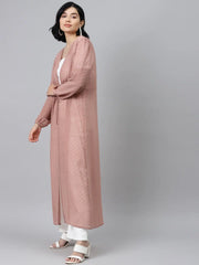 Women Solid Pink Full Sleeve Jacket