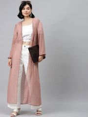 Women Solid Pink Full Sleeve Jacket