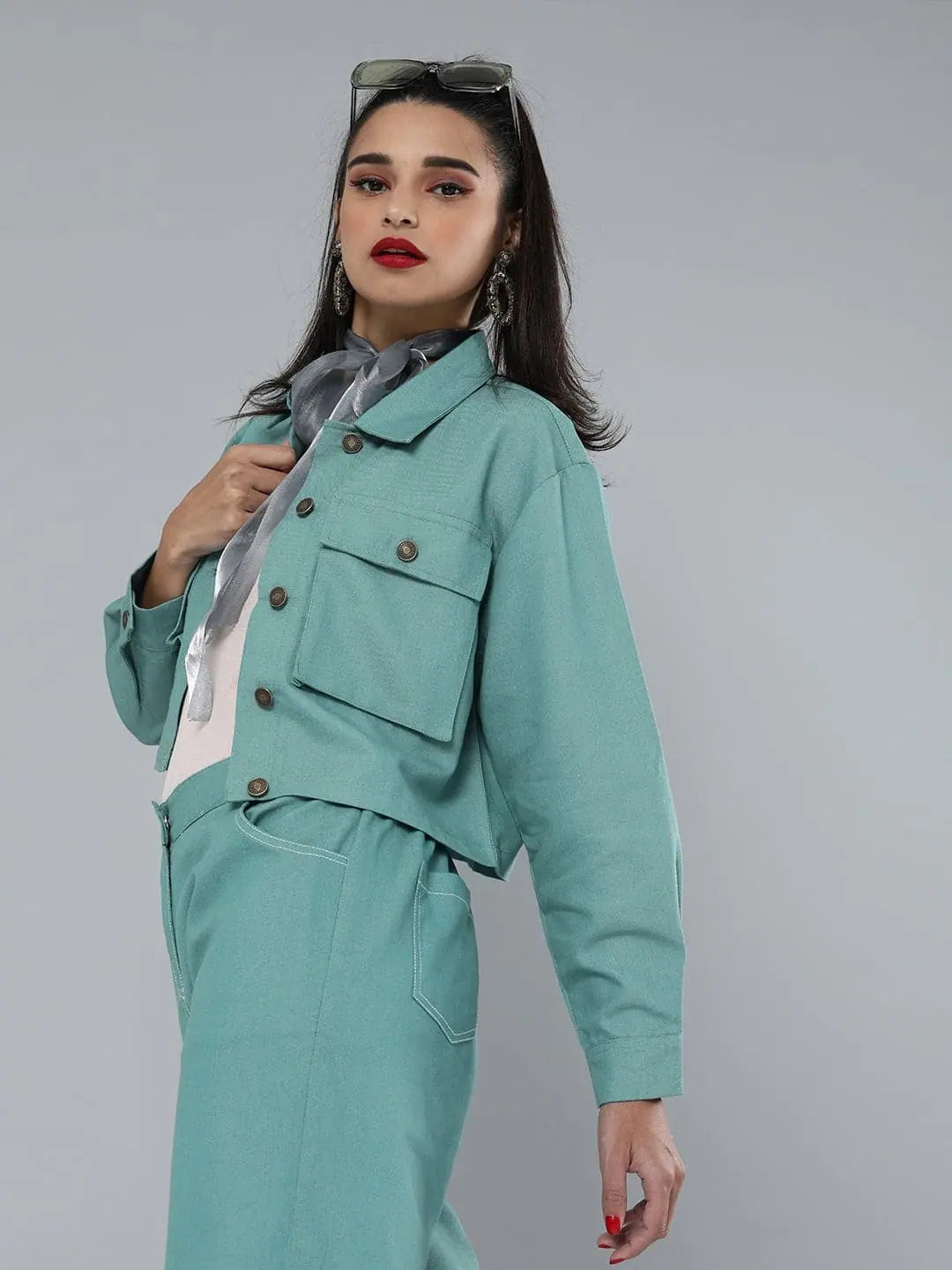 Women's Green Jacket - Cotton Twill, Trendy Fashion Jacket