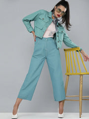 Women Solid Green Full Sleeve Jacket