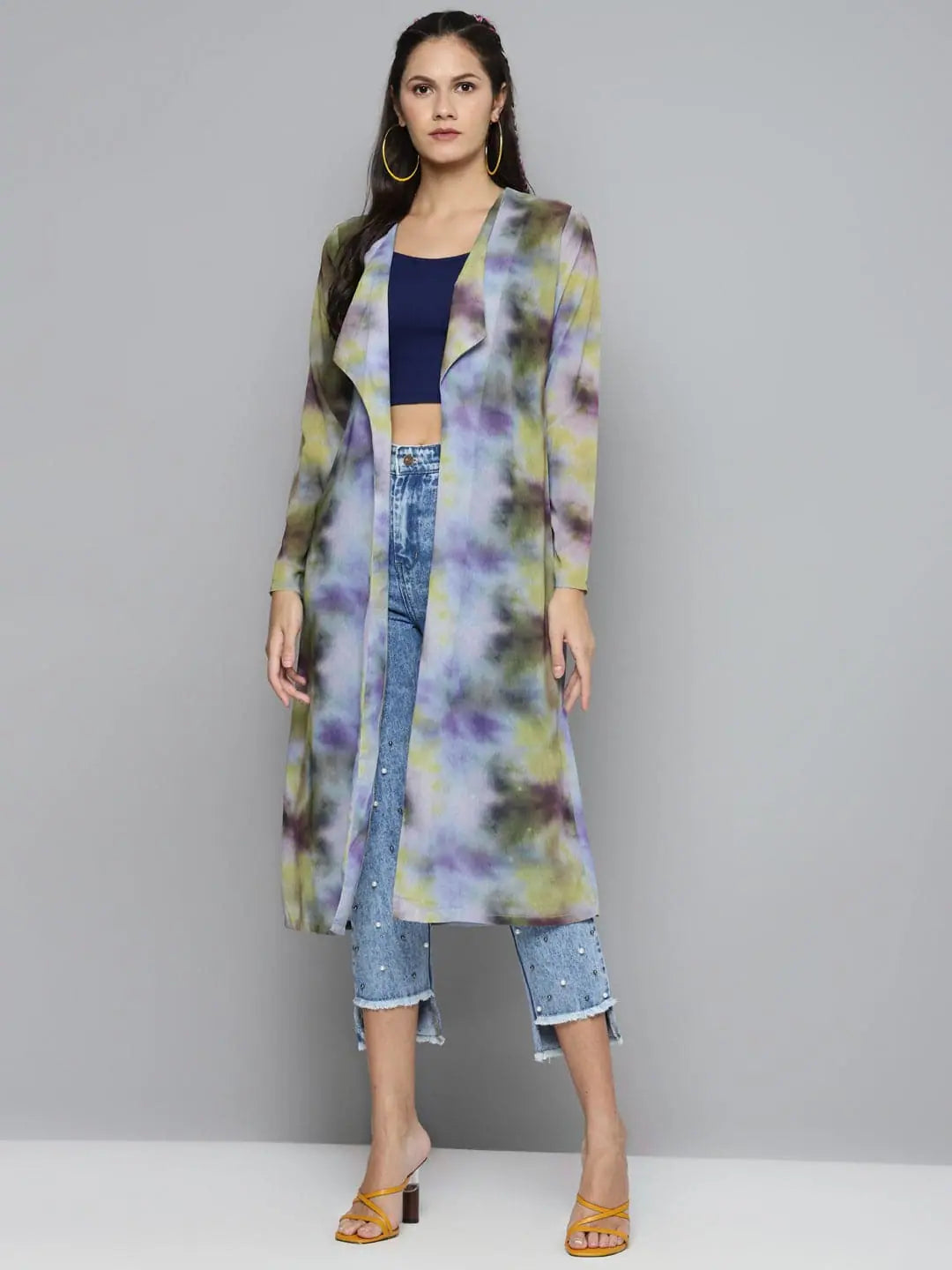 Yellow Print Jacket - Trendy Women's Outerwear, Georgette Shrug