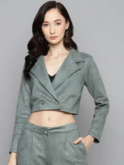 Women Solid Olive Full Sleeve Jacket