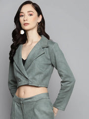 Women Solid Olive Full Sleeve Jacket