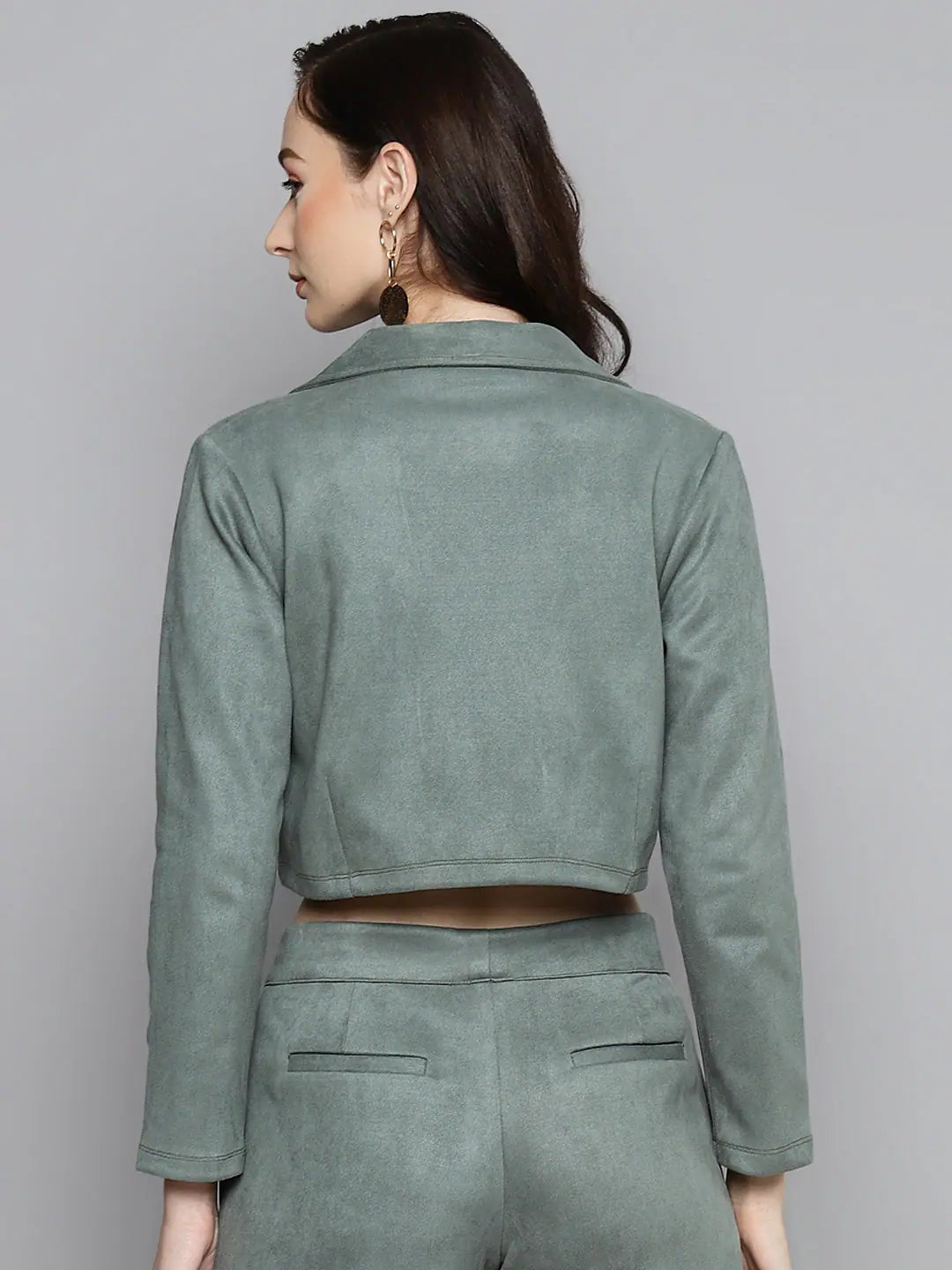 Olive Suede Crop Blazer - Women's Fashion Jackets and Outerwear