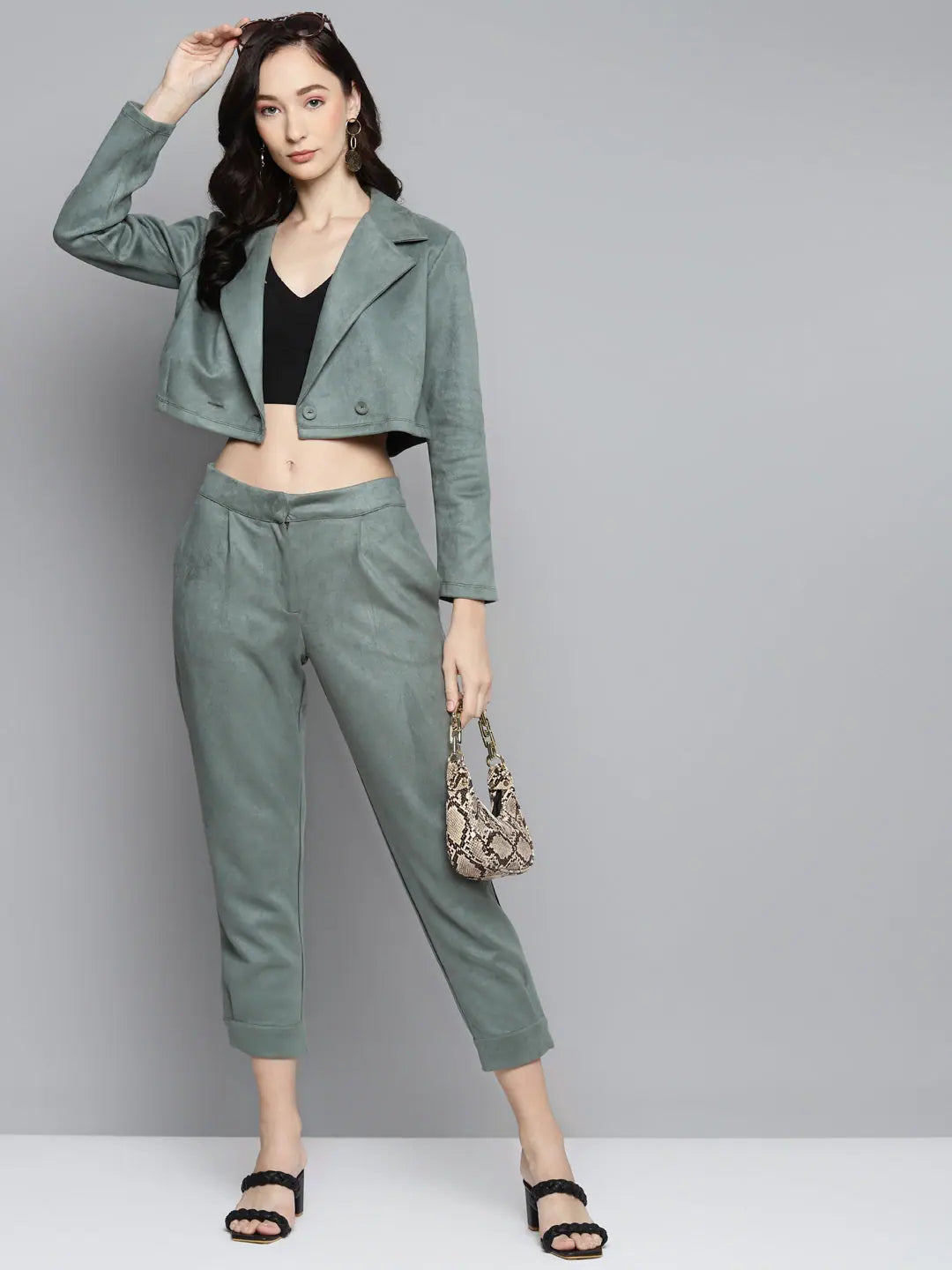 Olive Suede Crop Blazer - Women's Fashion Jackets and Outerwear