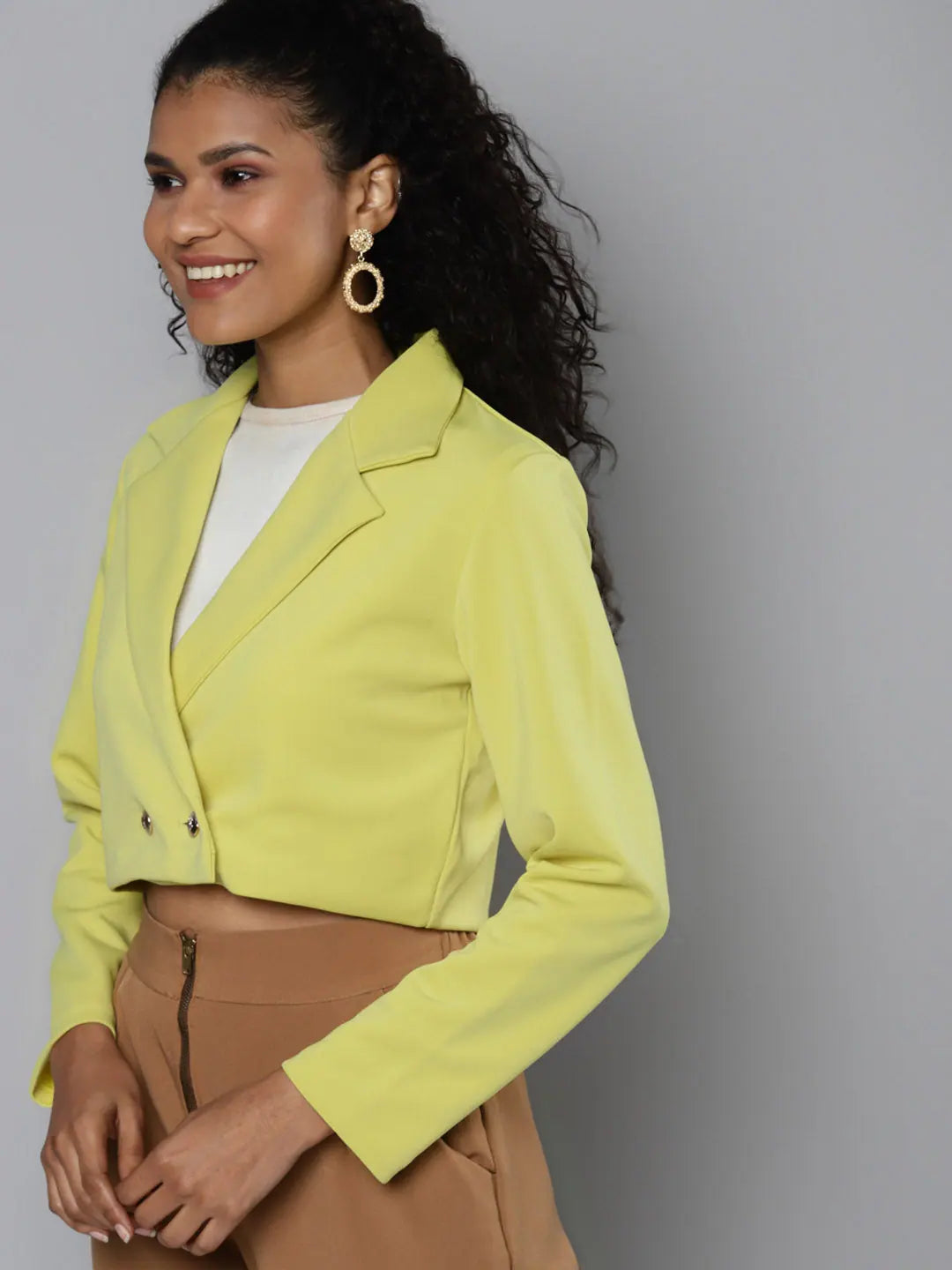 Yellow Solid Full Sleeve Jacket - Women's Outerwear Online