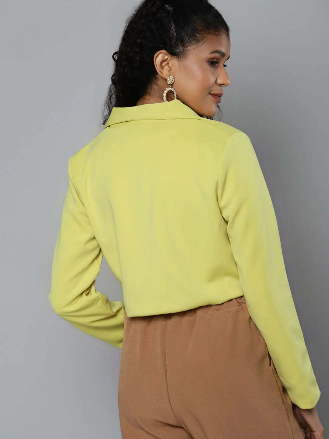 Yellow Solid Full Sleeve Jacket - Women's Outerwear Online