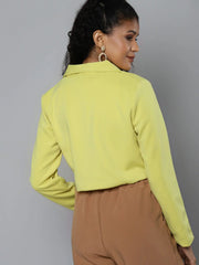 Women Solid Yellow Full Sleeve Jacket