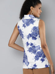 Women Printed White Sleeveless Jacket