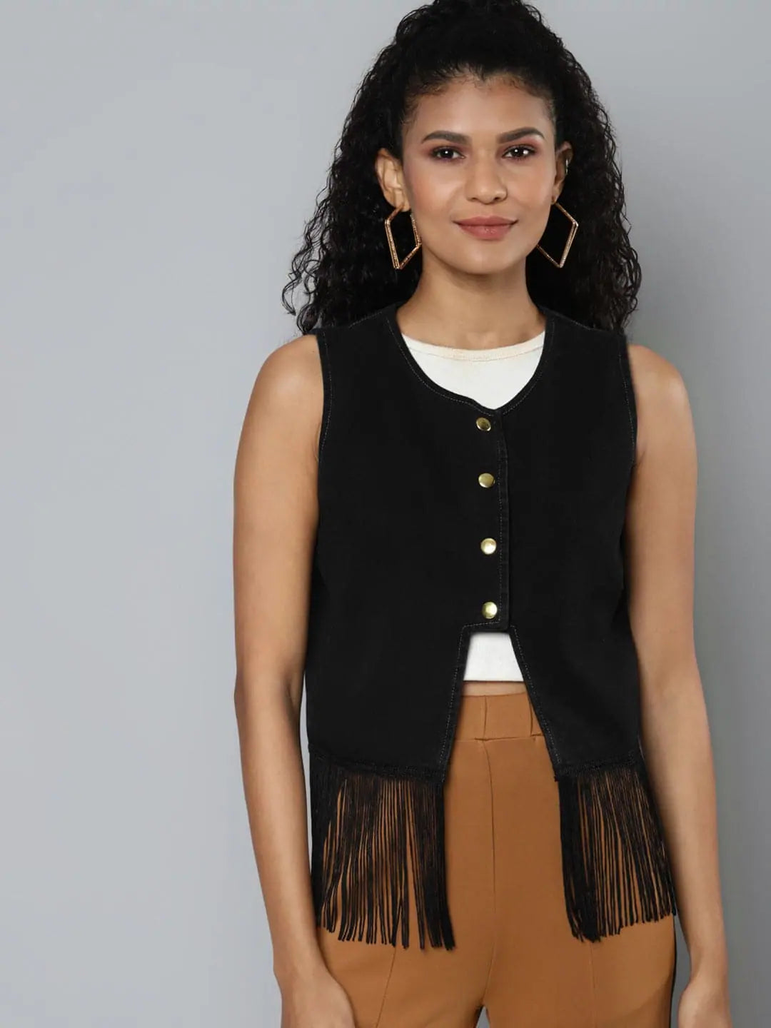 Black Sleeveless Denim Jacket - Trendy Women's Fashion Jackets