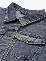 Women Solid Blue Collared Neck Full Sleeve Jacket