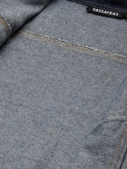 Women Solid Blue Collared Neck Full Sleeve Jacket