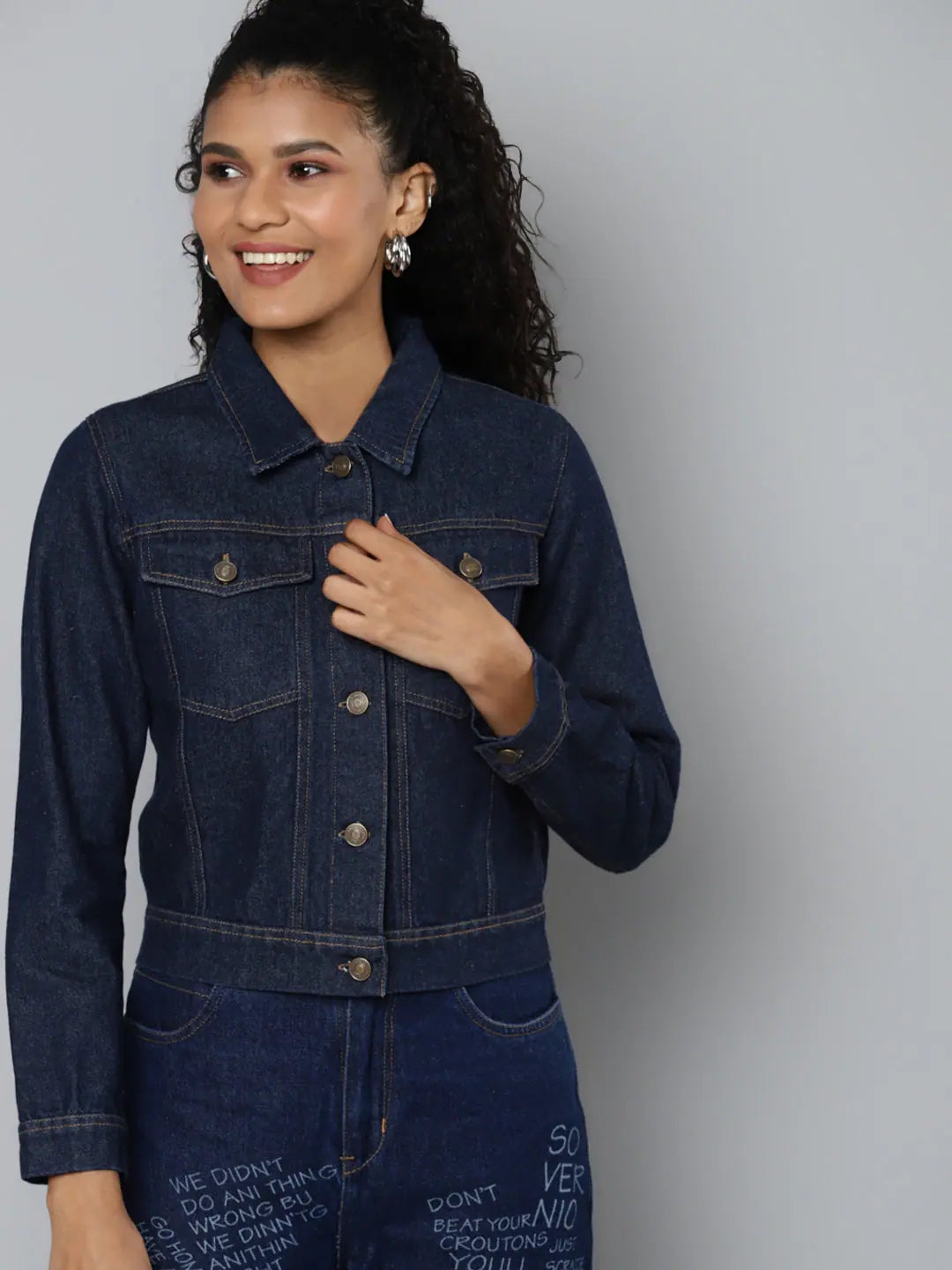 Women's Denim Jacket - Blue 'Girls Gang' Print Fashion Jacket