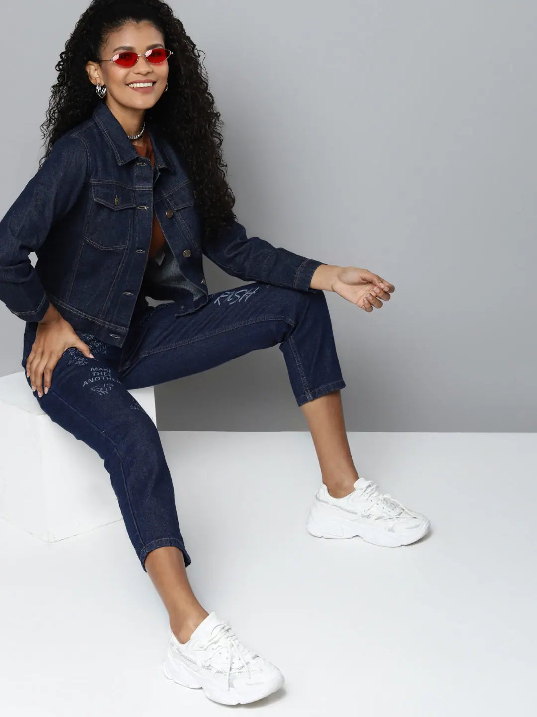 Women's Denim Jacket - Blue 'Girls Gang' Print Fashion Jacket