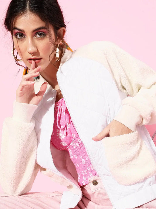 Women Solid White Full Sleeve Jacket 1080