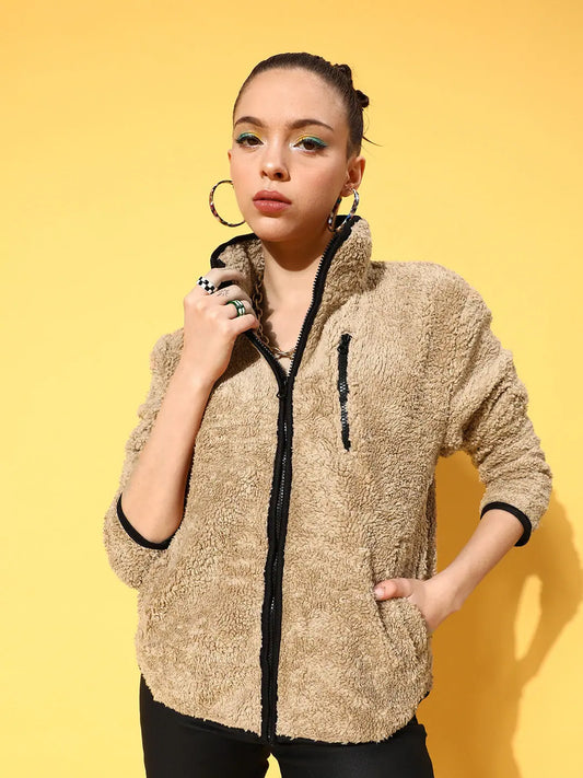 Women Solid Standard Beige Jacket 1080