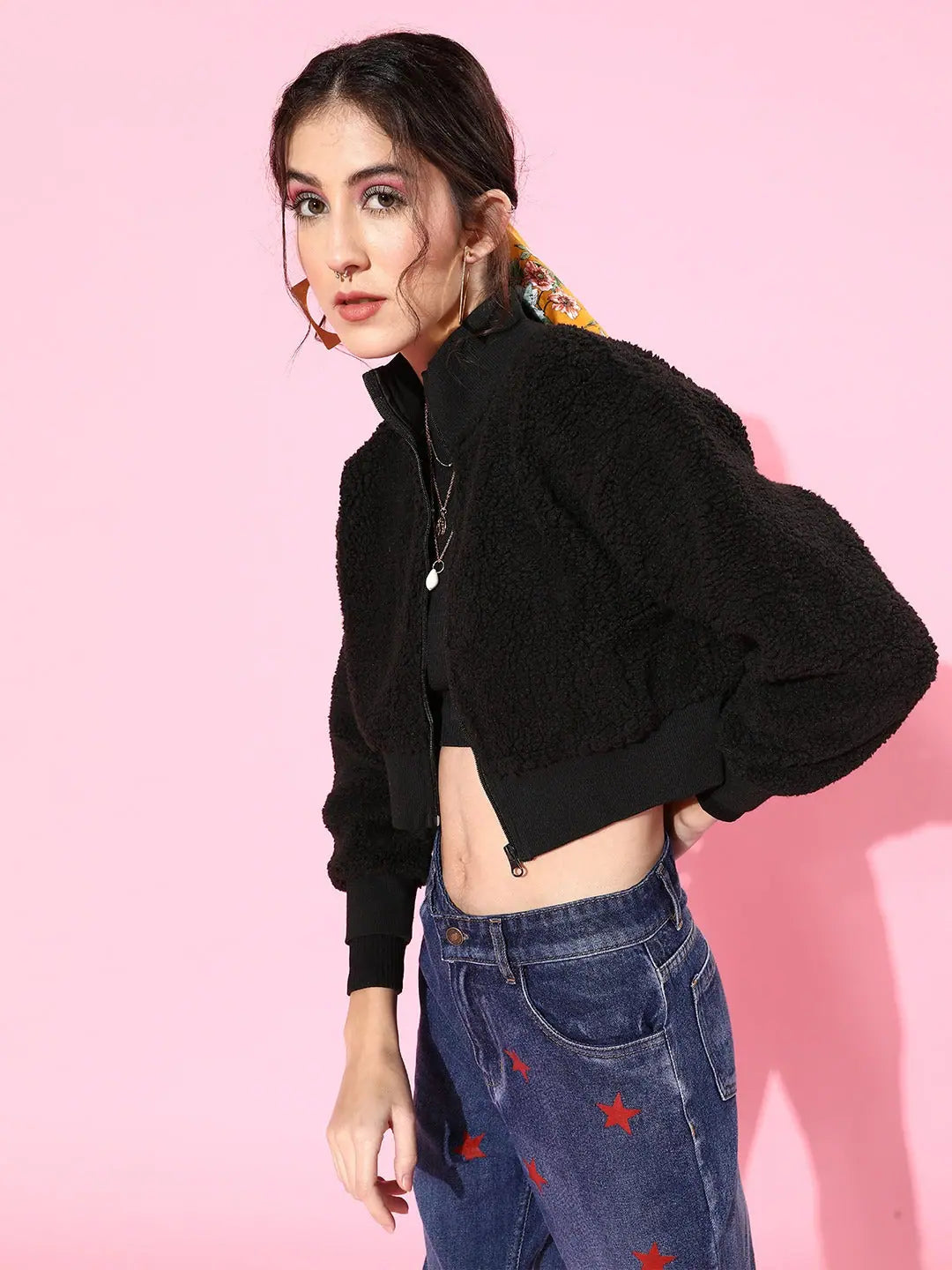 Black Faux Fur Bomber Jacket - Trendy Women's Outerwear