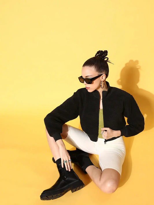 Women Solid Standard Black Jacket 1080
