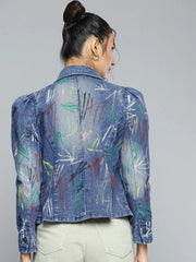 Women Solid Blue Full Sleeve Jacket