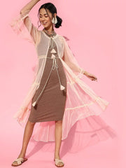 Women Solid Nude Round Neck Full Sleeve Jacket