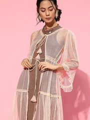 Women Solid Nude Round Neck Full Sleeve Jacket