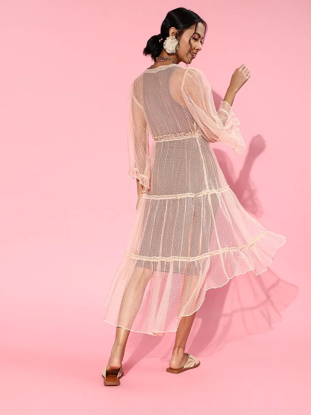 Nude Women's Fashion Jackets - Solid Mesh Tiered Shrug