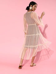 Women Solid Nude Round Neck Full Sleeve Jacket