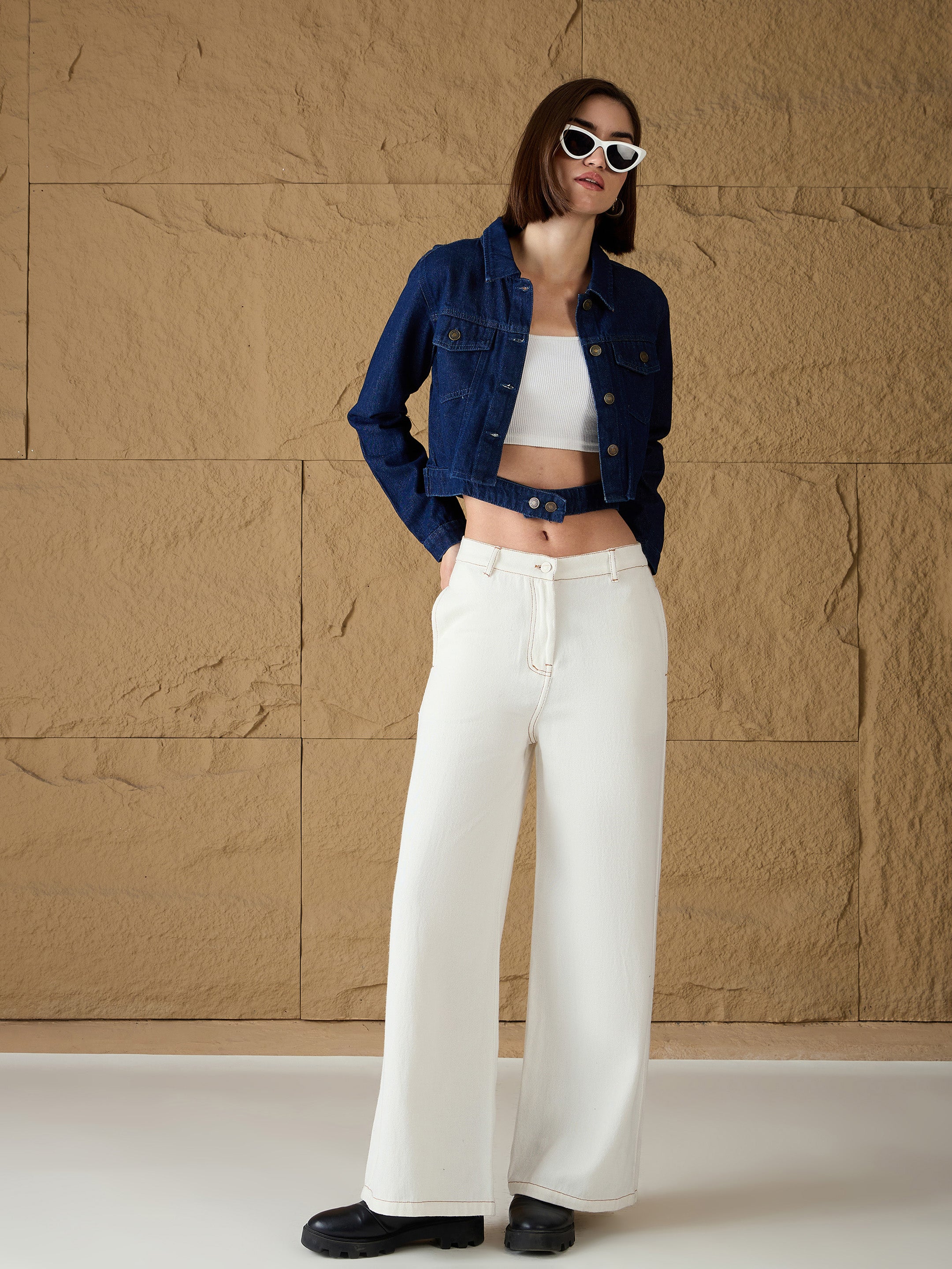 Women Blue Denim Belted Jacket-SFJCKT6544