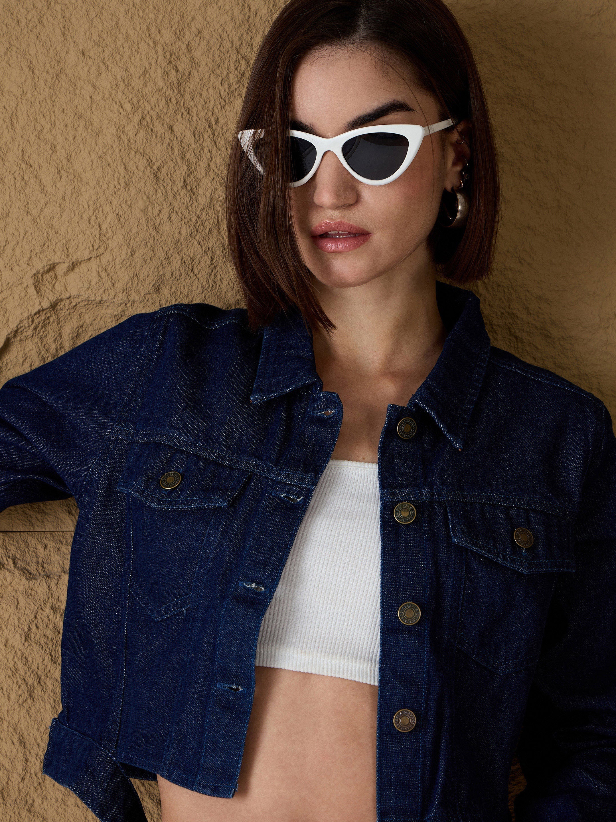 Women Blue Denim Belted Jacket-SFJCKT6544