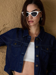 Women Blue Denim Belted Jacket-SFJCKT6544
