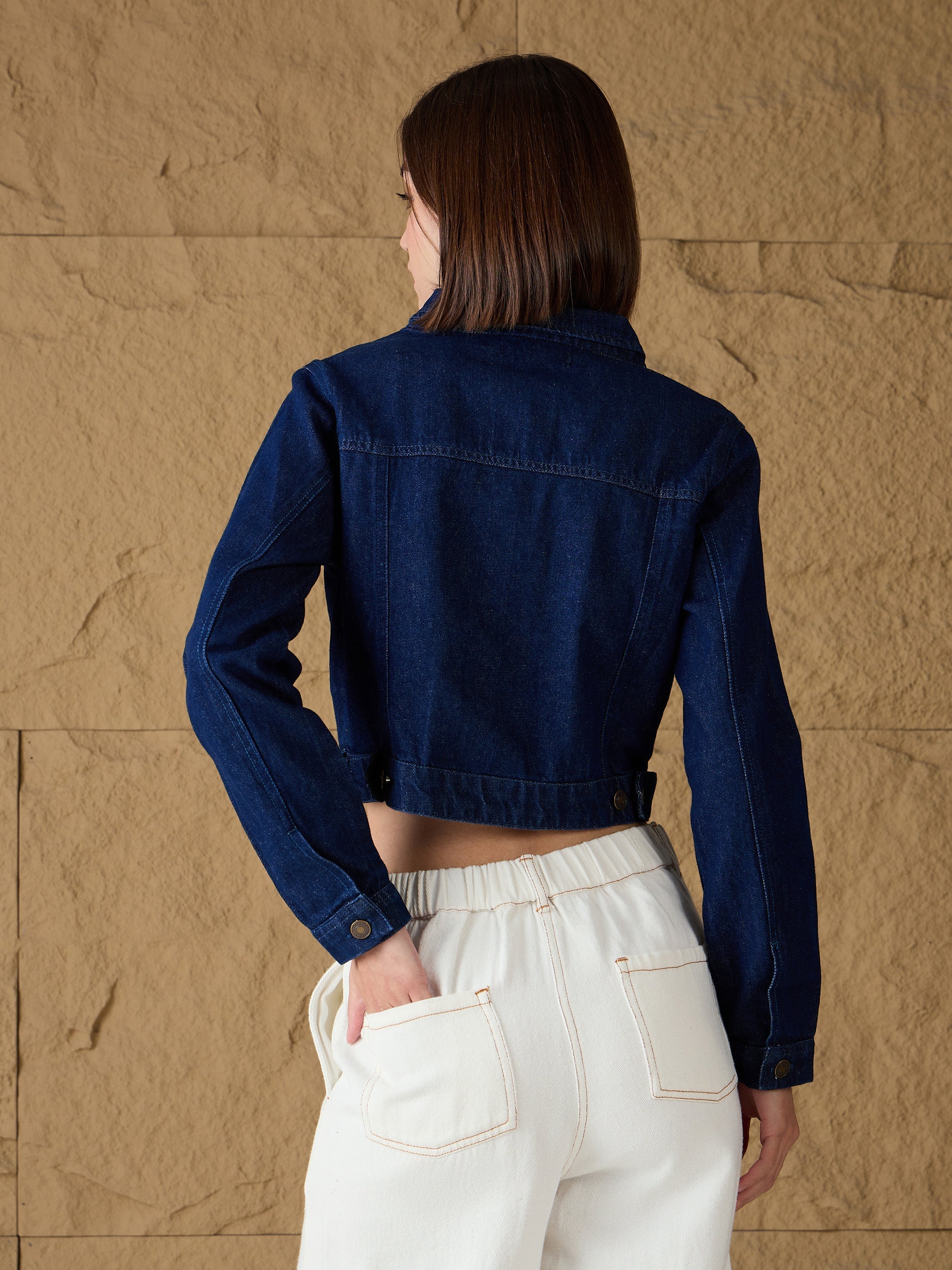 Women Blue Denim Belted Jacket-SFJCKT6544
