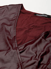 Women Solid Burgundy Sleeveless Jacket