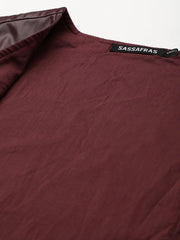 Women Solid Burgundy Sleeveless Jacket