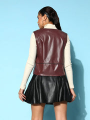 Women Solid Standard Burgundy Jacket