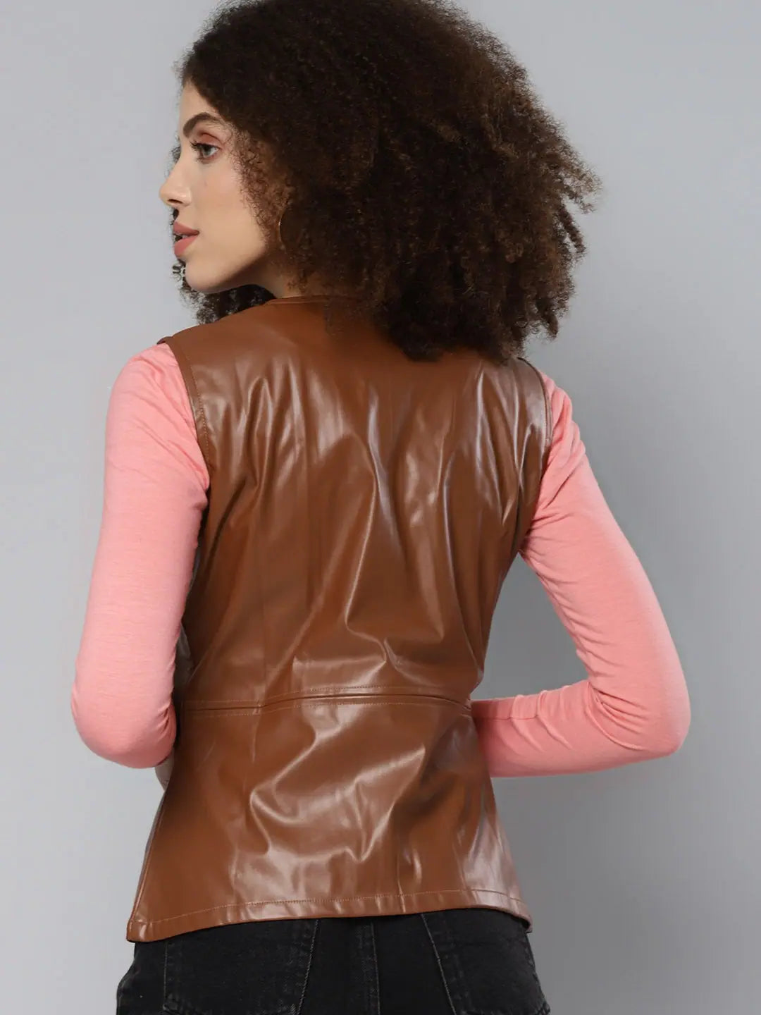 Brown PU Peplum Jacket | Women's Outerwear & Trendy Jackets