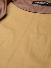 Women Solid Brown Round Neck Sleeveless Jacket